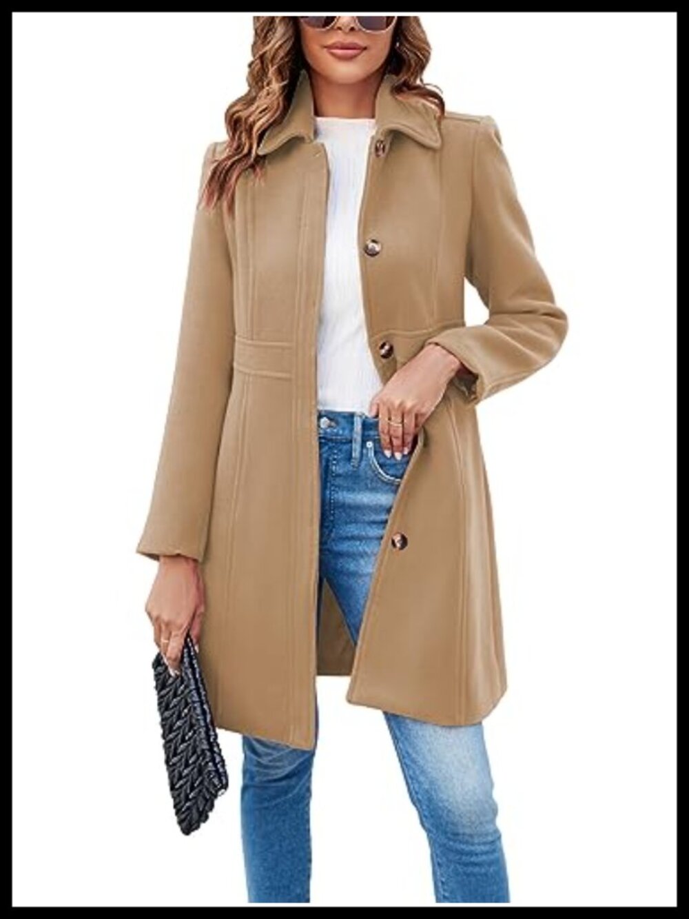 Womens Single Breasted Wool Blend Pea Coat Winter Work Office